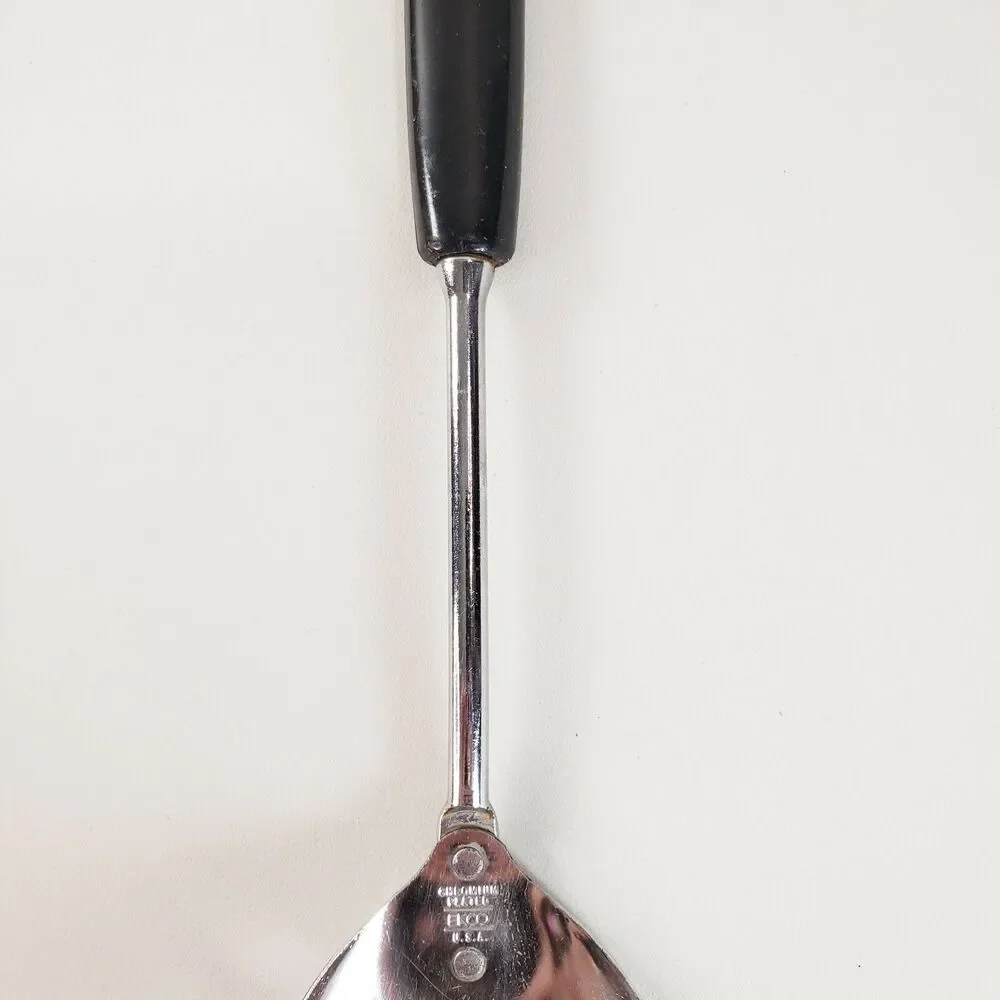 Ekco Slotted Spoon Chromium Plated Black Plastic Handle Cooking Utensil Kitchen